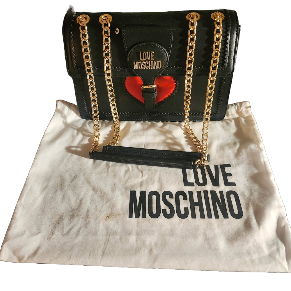 Love Moschino Black and Red Heart Chain Bag